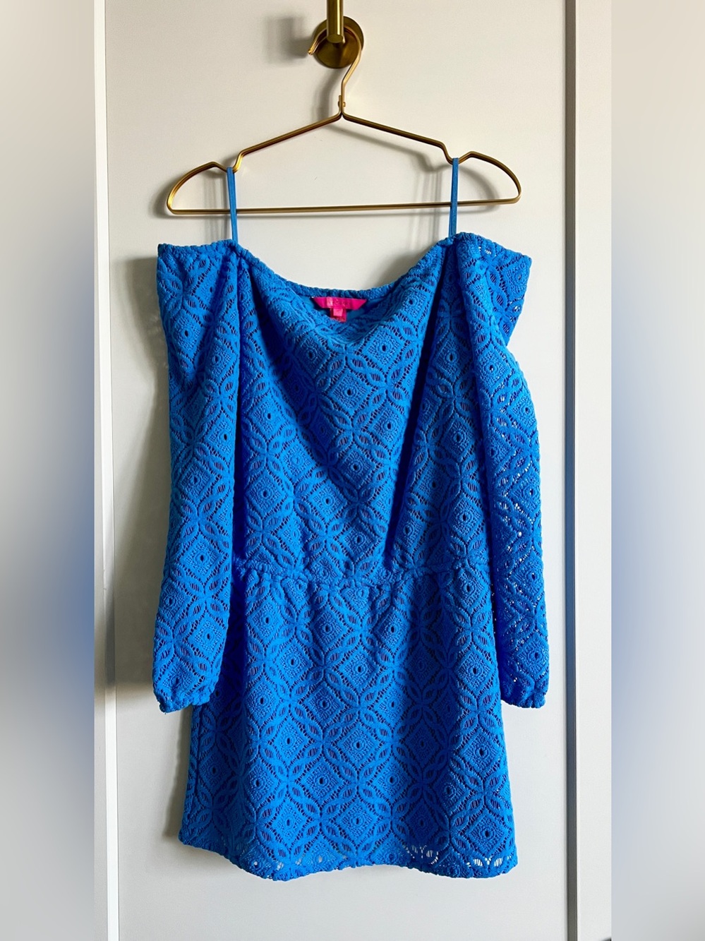 Lilly Pulitzer Lana Thistle Trellis Lace Off Shoulder Skort Romper Blue Size XS - Picture 6 of 15
